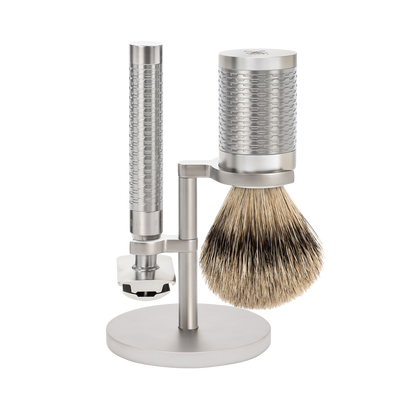 Muhle "ROCCA" 3-Delige "Pure" DE Razor & Brush Set - Mat RVS