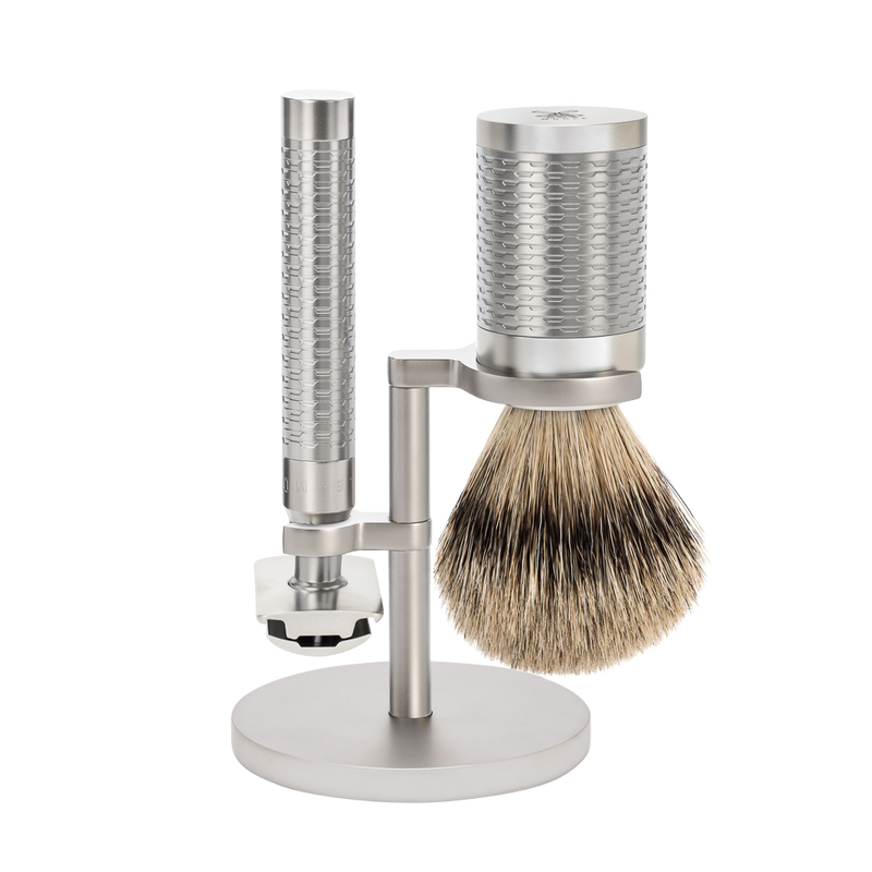 Muhle "ROCCA" 3-Delige "Pure" DE Razor & Brush Set - Mat RVS