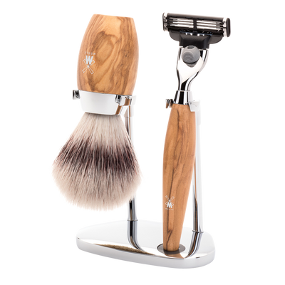 Muhle "KOSMO" 3-Delige Mach 3 Razor & Brush Set - Olive Wood