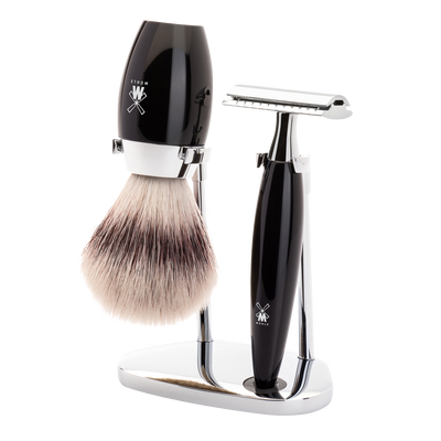 Muhle "KOSMO" 3-Delige DE Razor & Brush Set - Black Resin