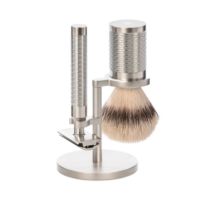 Muhle "ROCCA" 3-Delige "Pure" DE Razor & Brush Set - Mat RVS