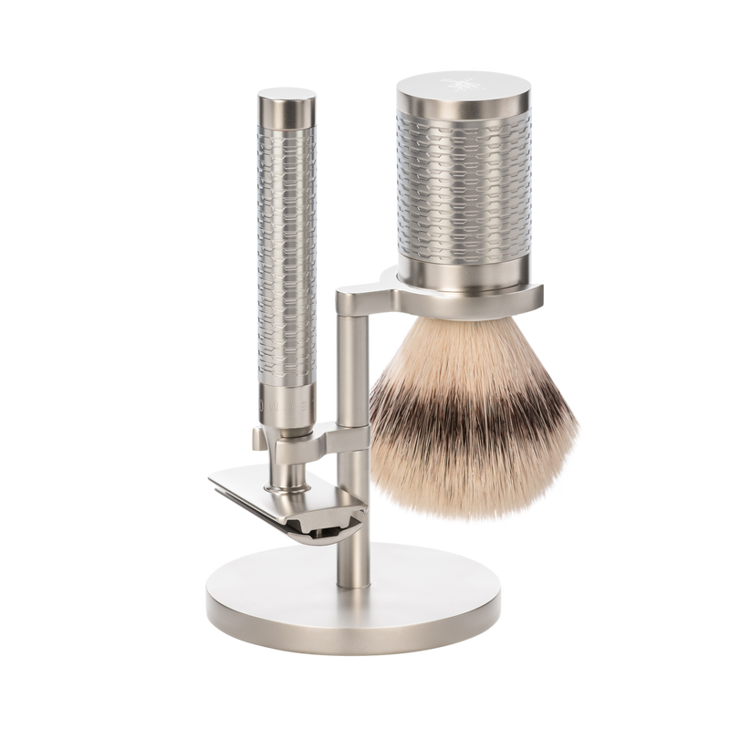 Muhle "ROCCA" 3-Delige "Pure" DE Razor & Brush Set - Mat RVS