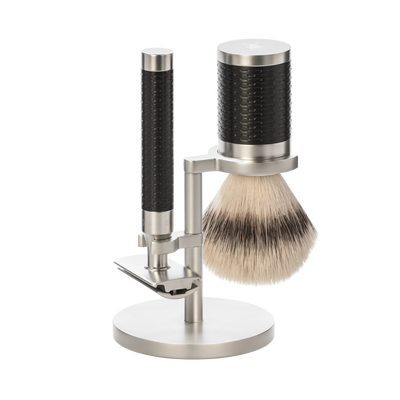 Muhle "ROCCA" Black Brush Silvertip Fibre - Black RVS (M)