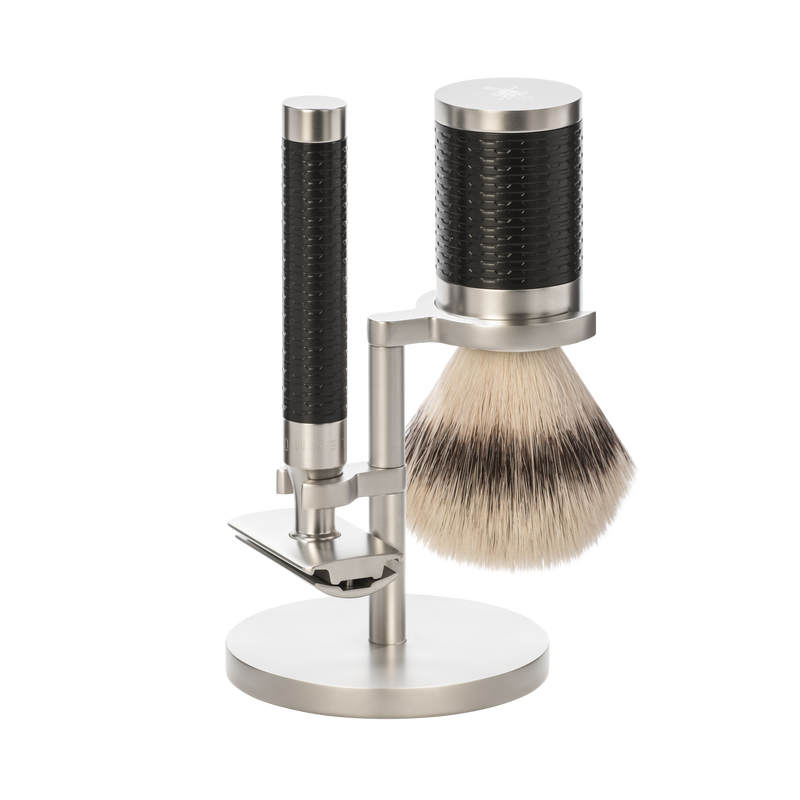 Muhle "ROCCA" Black Brush Silvertip Fibre - Black RVS (M)