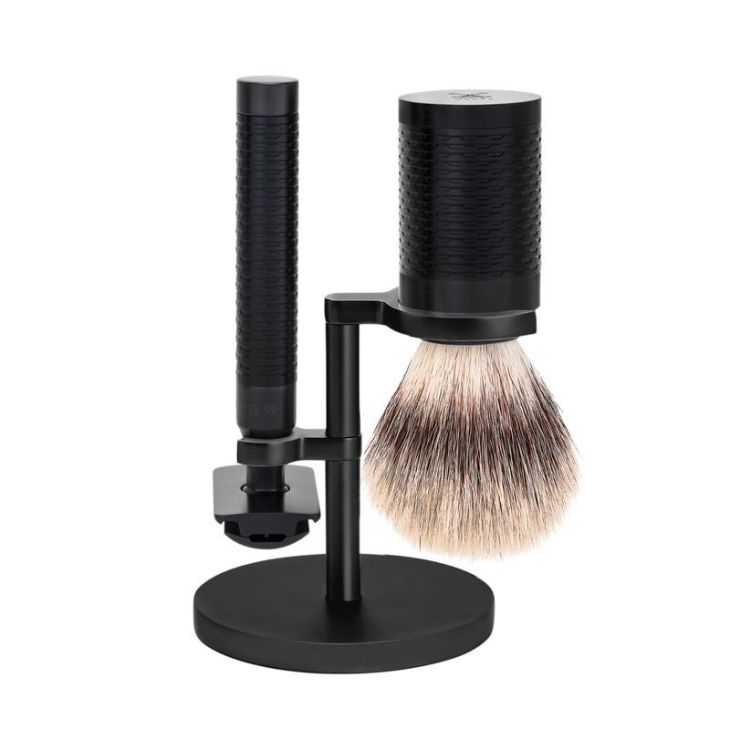 Muhle "ROCCA" 3-Delige "Jet" DE Razor & Brush Set - Mat RVS